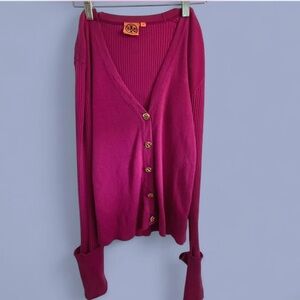 Tory Burch Magenta Cardigan w/ Gold Logo Buttons | Women’s XS/S | Excellent Cond